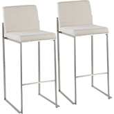 Fuji High Back 31" Bar Stool in Beige Fabric & Stainless Steel (Set of 2)